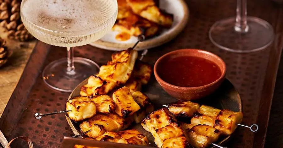 Halloumi, Clementine and Chili Skewers in Air Fryer