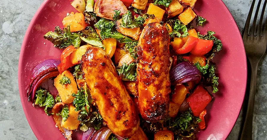 Harissa Sausages with Veggie Mix in the Air Fryer
