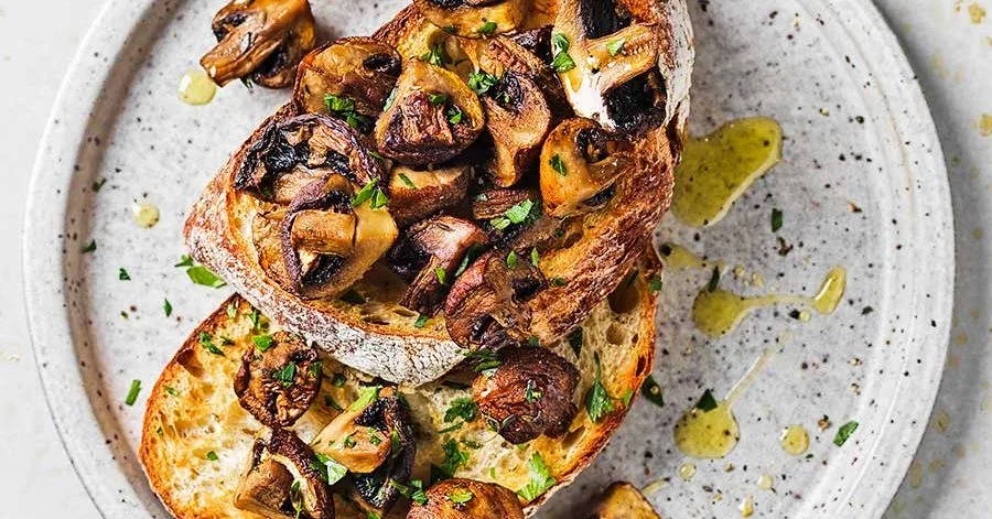 Air Fryer Mushrooms on Crispy Toast