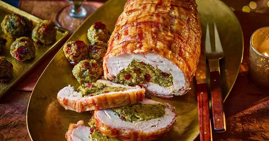 Bacon-Wrapped Turkey Breast Roll Cooked in Air Fryer