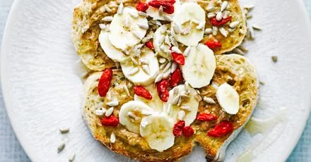 Almond Butter, Banana, Goji Berries and Sunflower Seed Tartine