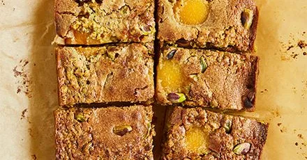 Apricot and Pistachio Blondies with Frangipane Cream