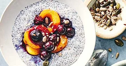 Overnight chia apricot seed breakfast bowl