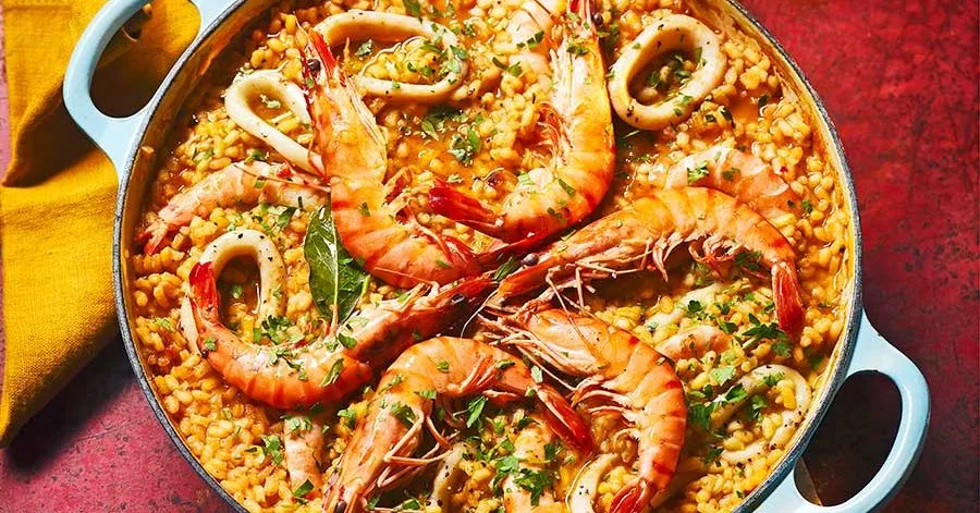Paella with Juicy Prawns and Tender Squid