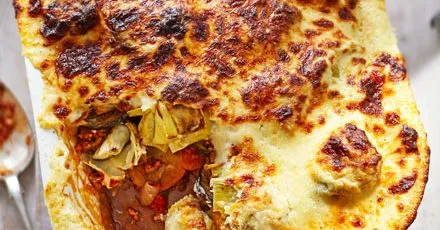 Lamb Moussaka with Eggplant and Artichoke Hearts