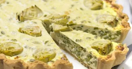 Artichoke, Broad Bean Tart with Watercress Pesto