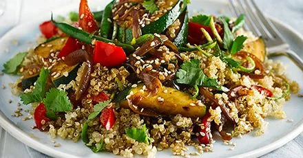 Light stir-fried quinoa with bright vegetables