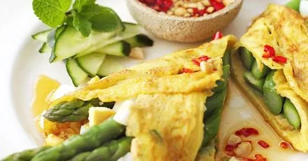 Coconut Crepes with Asparagus and Sweet Chili Sauce