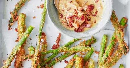 Crispy Asparagus Sticks with Bacon Mayonnaise Dressing