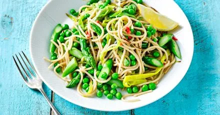 Lemon Asparagus Spaghetti with Peas