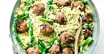 Orzo Pasta with Asparagus and Pork Meatballs