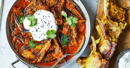 Curry with Eggplant and Lamb Cutlets