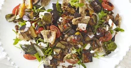 Eggplant and Goat Cheese Salad with Mint‑Chili Dressing
