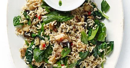 Aubergine Pilau with Aromatic Garlic Yogurt