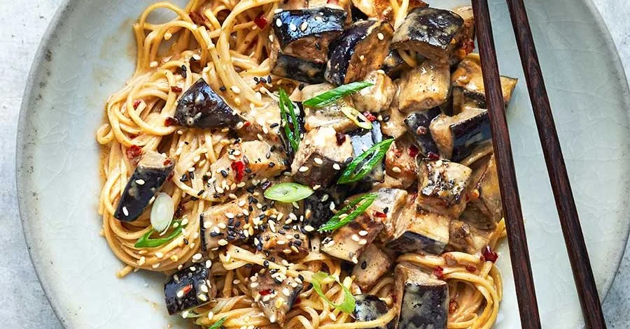 Vegan Dan‑Dan Noodles with Eggplant and Sesame