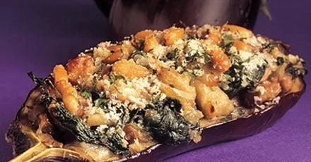 Eggplants stuffed with spinach and mushrooms