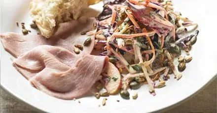 Autumn coleslaw with red cabbage, carrots and apples