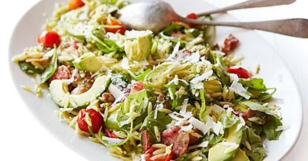 Warm Orzo Salad with Crispy Bacon and Creamy Avocado