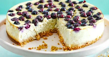 Baked Almond Banana Blueberry Cheesecake