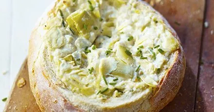 Baked Artichoke Dip in a Crispy Bread Crust