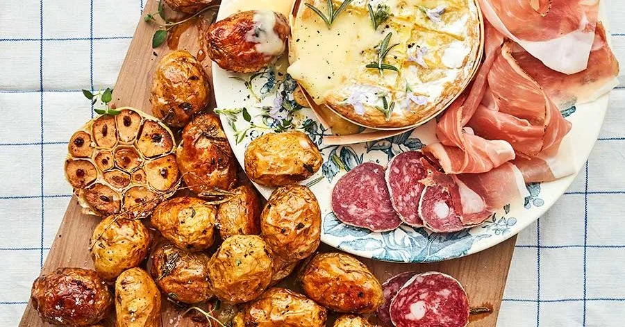 Jersey Royals Potatoes in Baked Camembert with Aromatic Garlic