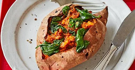 Baked ginger spinach sweet potato