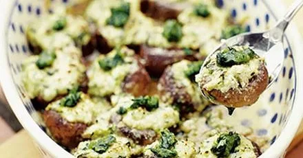 Baked Mushrooms Stuffed with Ricotta and Basil Pesto