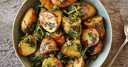Baked New Potatoes with Wilted Wild Garlic
