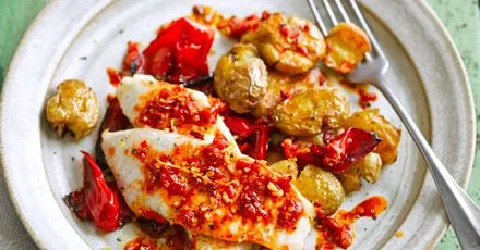 Baked Tilapia in Piri‑Piri Sauce with Crushed Potatoes