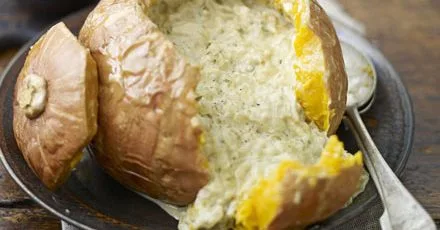 Baked Pumpkin Stuffed with Cream Cheese and Onions
