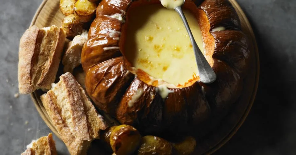Baked Pumpkin with Three-Cheese Fondue
