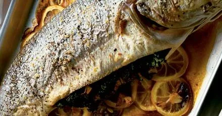 Baked Sea Bass with Lemon, Herbs and Tartar Sauce