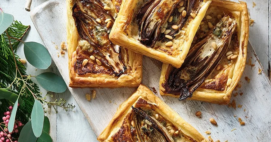 Balsamic Chicory Tartlets with Pine Nuts and Blue Cheese