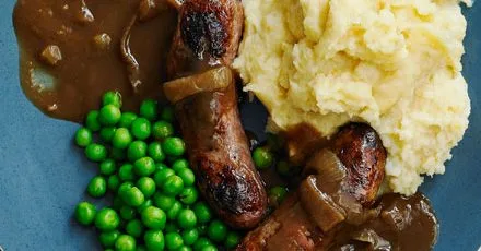 Bangers with Welsh cheese mash