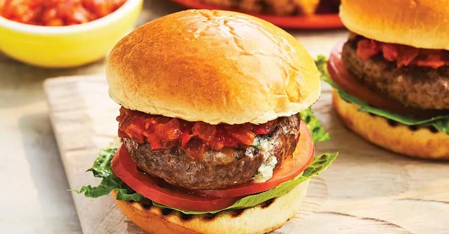 Grilled Beef Burger with Blue Cheese