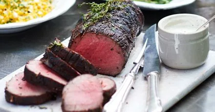Grilled beef fillet steak with mustard cream sauce