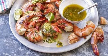Grilled Prawns in Chili Lime Coriander Butter Sauce