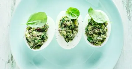 Basil‑Stuffed Eggs with Kalamata Olives