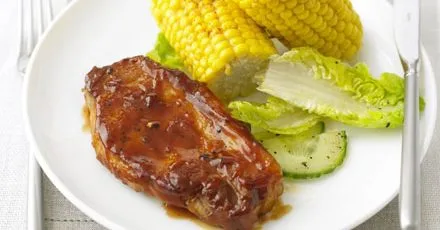 BBQ Pork Steaks with Fried Corn