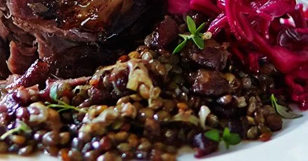 Beer-braised lentils