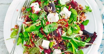 Beetroot, feta and grain salad
