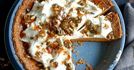 Best ever pumpkin pie with stem ginger cream