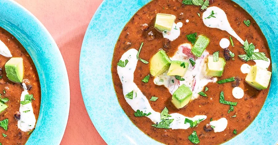 Black bean soup with chunky raita