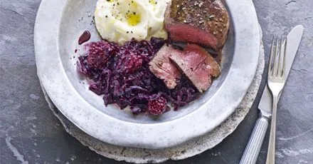 Blackberry braised red cabbage with venison