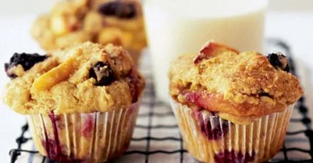Blueberry, peach & soured cream muffins