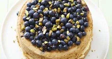 Blueberry & pistachio cake with cardamom cream