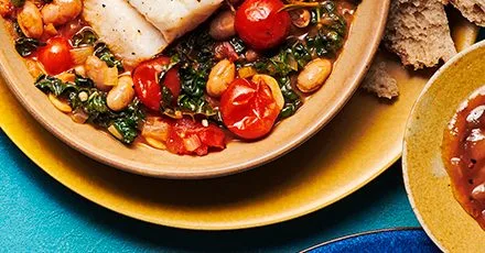 Borlotti bean and white fish stew