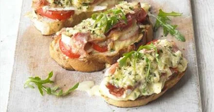 Brie bruschetta with tomato, herbs & Serrano ham