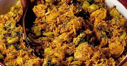 Broad bean & chicken pilaf