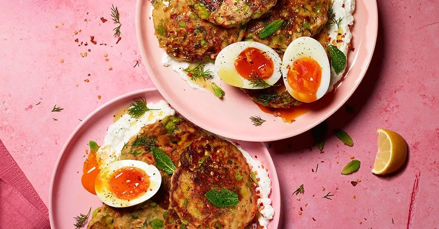Broad bean, herb and ricotta fritters